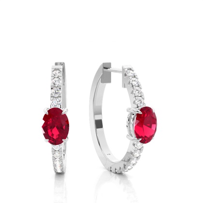 Prong Setting Oval Ruby Hoop Earring