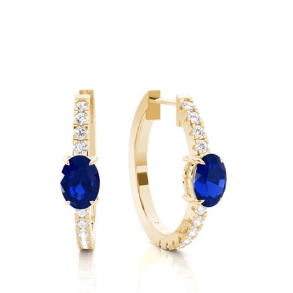 Prong Setting Oval Blue Sapphire Hoop Earring
