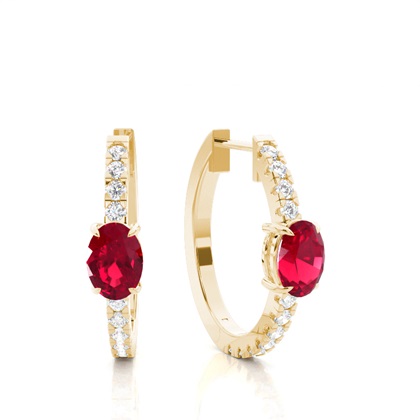 Prong Setting Oval Ruby Hoop Earring