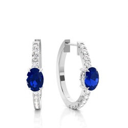 Prong Setting Oval Blue Sapphire Hoop Earring