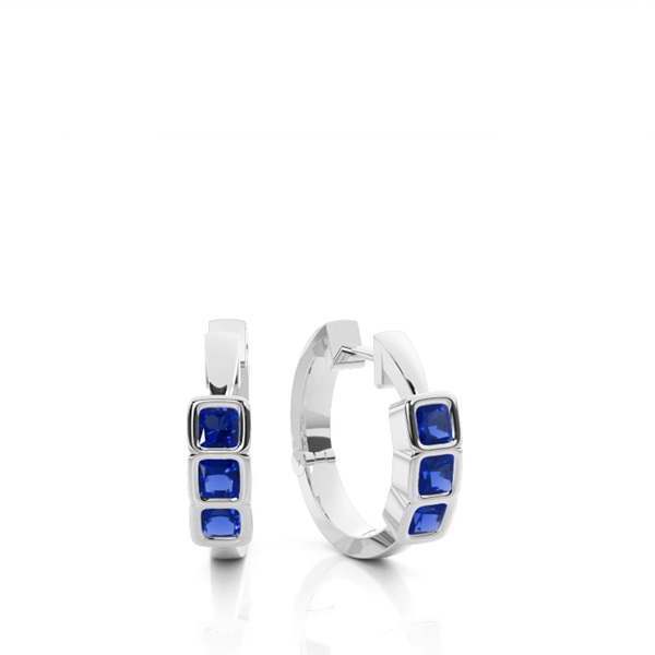 Bezel Setting Blue Sapphire Hoop Earring