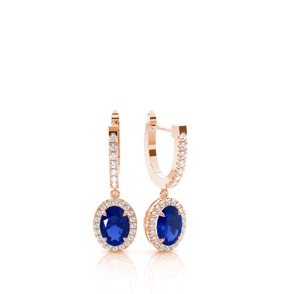 Oval Rose Gold Sapphire Earrings Diamond