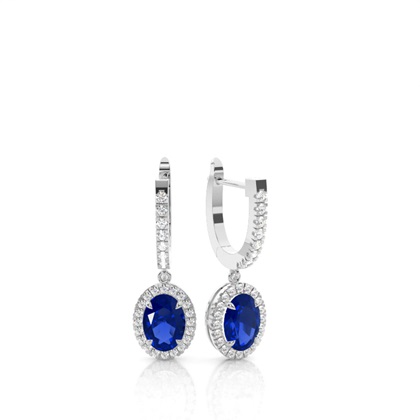 Oval Silver Sapphire Earrings Diamond