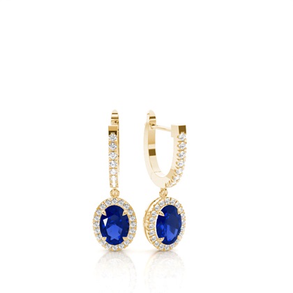 Oval Yellow Gold Sapphire Earrings Diamond