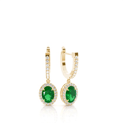 Yellow Gold Emerald Earrings Diamond