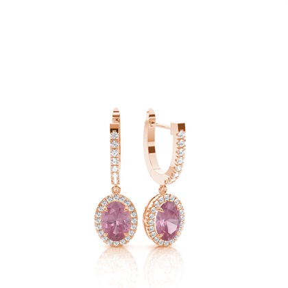 Prong Setting Pink Tourmaline Hoop Earrings