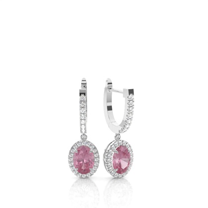 Prong Setting Pink Tourmaline Hoop Earrings