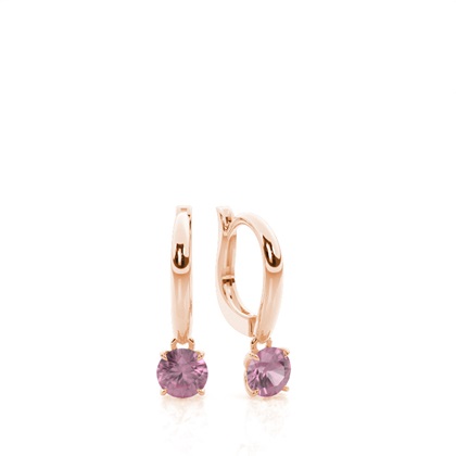 Prong Setting Pink Tourmaline Hoop Earrings