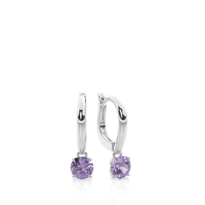 Prong Setting Amethyst Hoop Earrings
