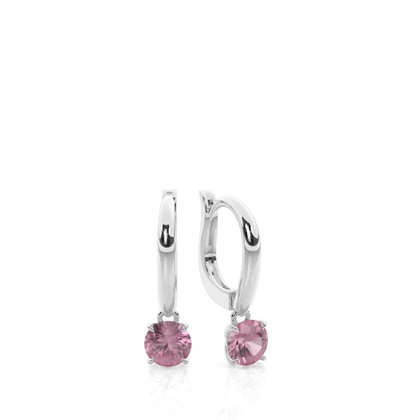 Prong Setting Pink Tourmaline Hoop Earrings