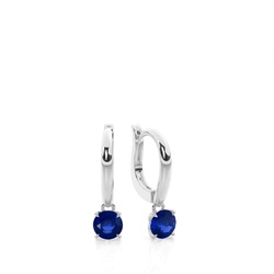 Prong Setting Blue Sapphire Hoop Earrings