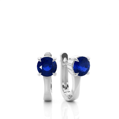 Prong Setting Blue Sapphire Hoop Earrings
