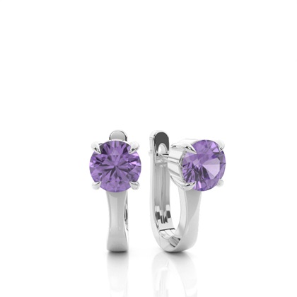 Prong Setting Amethyst Hoop Earrings