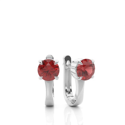Prong Setting Garnet Hoop Earrings