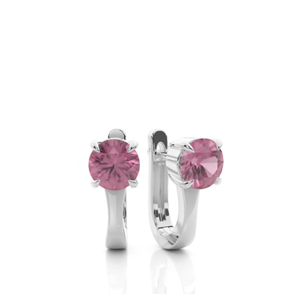 Prong Setting Pink Tourmaline Hoop Earrings