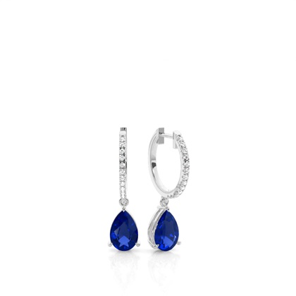 Pear Silver Sapphire Earrings Diamond