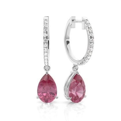 Prong Setting Pink Tourmaline Drop Earrings