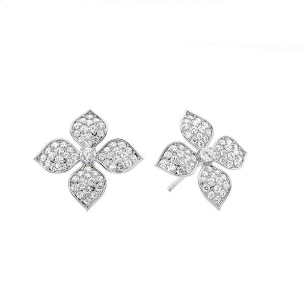 Pave Setting Diamond Cluster Stud Earrings