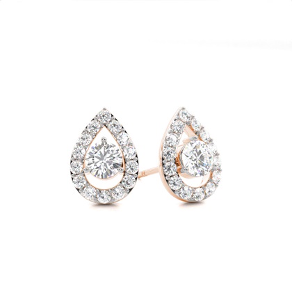 Rose Gold Halo Diamond Earrings