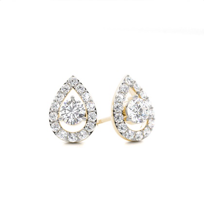Yellow Gold Halo Diamond Earrings