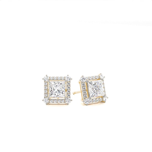 4 Prong Setting Princess Diamond Halo Earring
