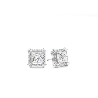 4 Prong Setting Princess Diamond Halo Earring