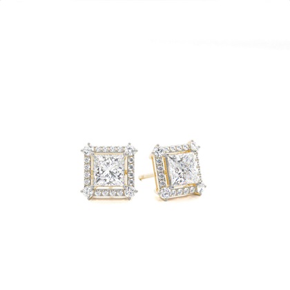 4 Prong Setting Princess Diamond Halo Earring