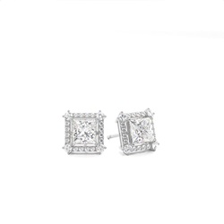4 Prong Setting Princess Diamond Halo Earring