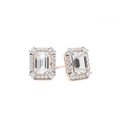 4 Prong Setting Princess Diamond Halo Earring