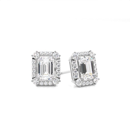 4 Prong Setting Princess Diamond Halo Earring
