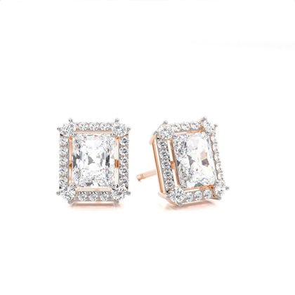 4 Prong Setting Princess Diamond Halo Earring