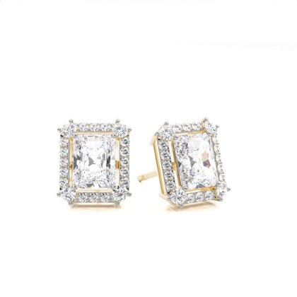 4 Prong Setting Princess Diamond Halo Earring
