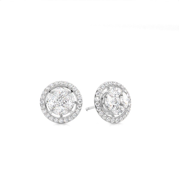 Preasure Setting Round Diamond Halo Earring