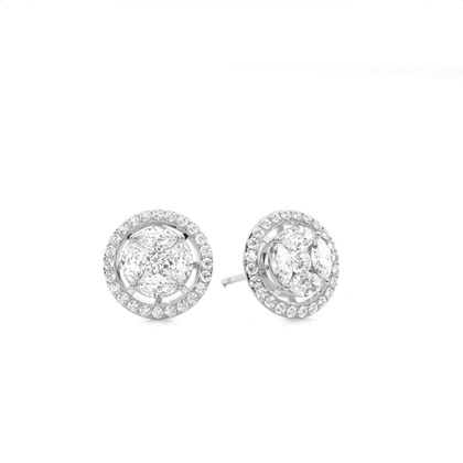 Preasure Setting Round Diamond Halo Earring