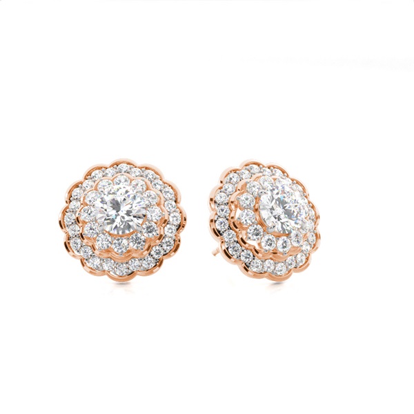 Claw Prong Setting Round Diamond Halo Earring