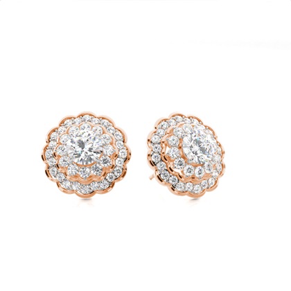Claw Prong Setting Round Diamond Halo Earring