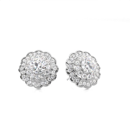 Claw Prong Setting Round Diamond Halo Earring