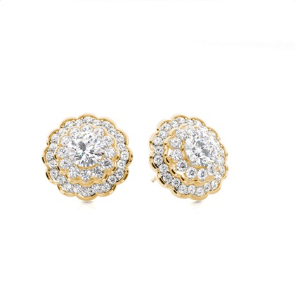 Claw Prong Setting Round Diamond Halo Earring