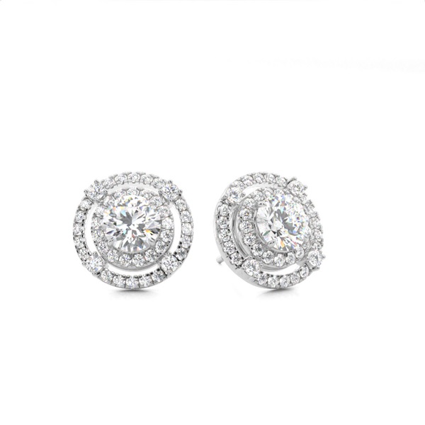 Claw Prong Setting Round Diamond Halo Earring