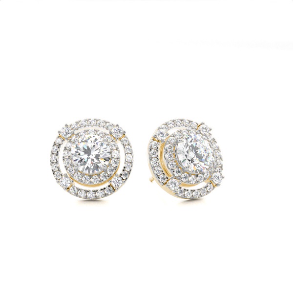Claw Prong Setting Round Diamond Halo Earring