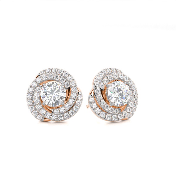 Claw Prong Setting Round Diamond Halo Earring
