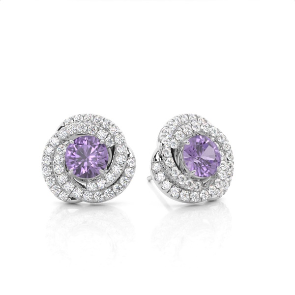 Claw Prong Setting Round Amethyst Halo Earring