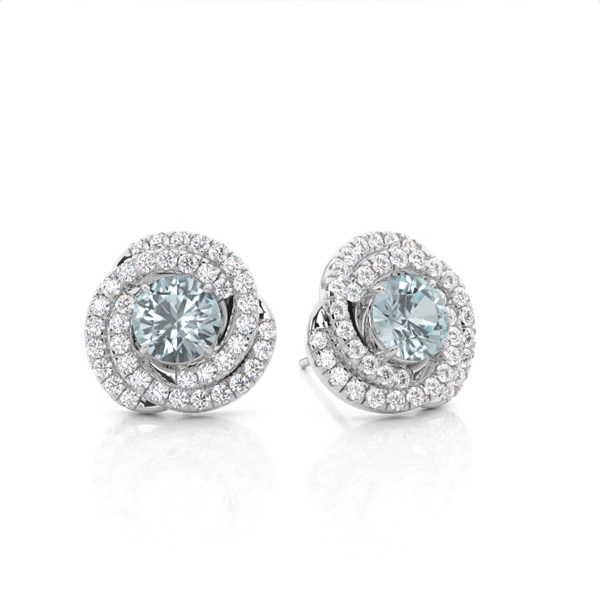 Claw Prong Setting Round Aquamarine Halo Earring