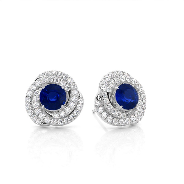 Claw Prong Setting Round Blue Sapphire Halo Earring