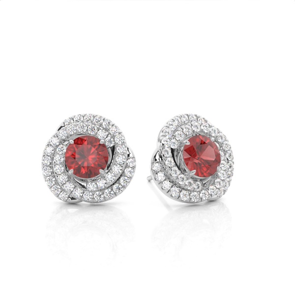 Claw Prong Setting Round Garnet Halo Earring