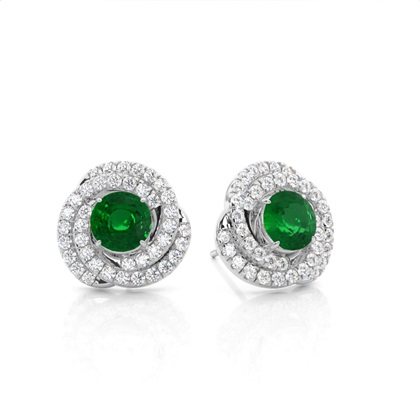 Claw Prong Setting Round Emerald Halo Earring