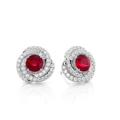 Claw Prong Setting Round Ruby Halo Earring
