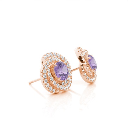 Runde Amethyst-Halo-Ohrringe in Krappenfassung