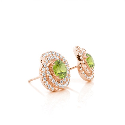 Runder Halo-Ohrring mit Peridot in Krappenfassung