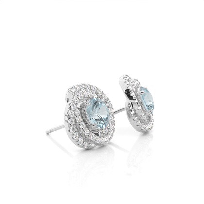 Runde Aquamarin-Halo-Ohrringe in Krappenfassung